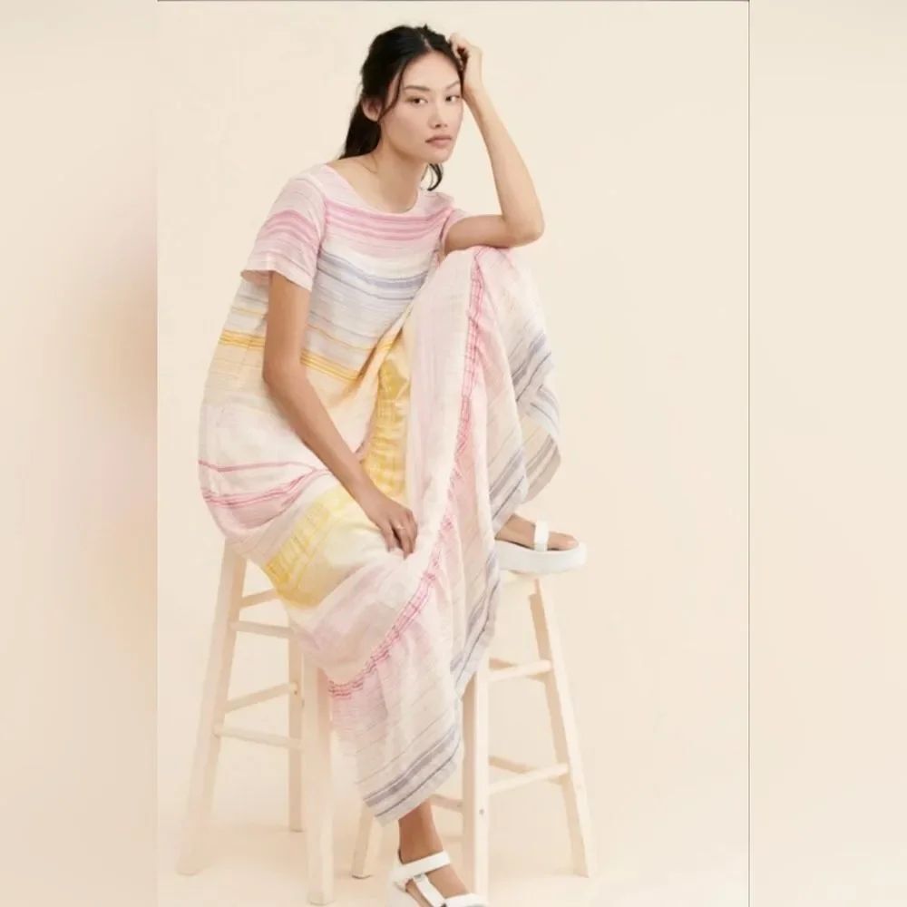 Anthropologie Merida Striped Tiered Colorful Fun Sun Maxi Dress Size M